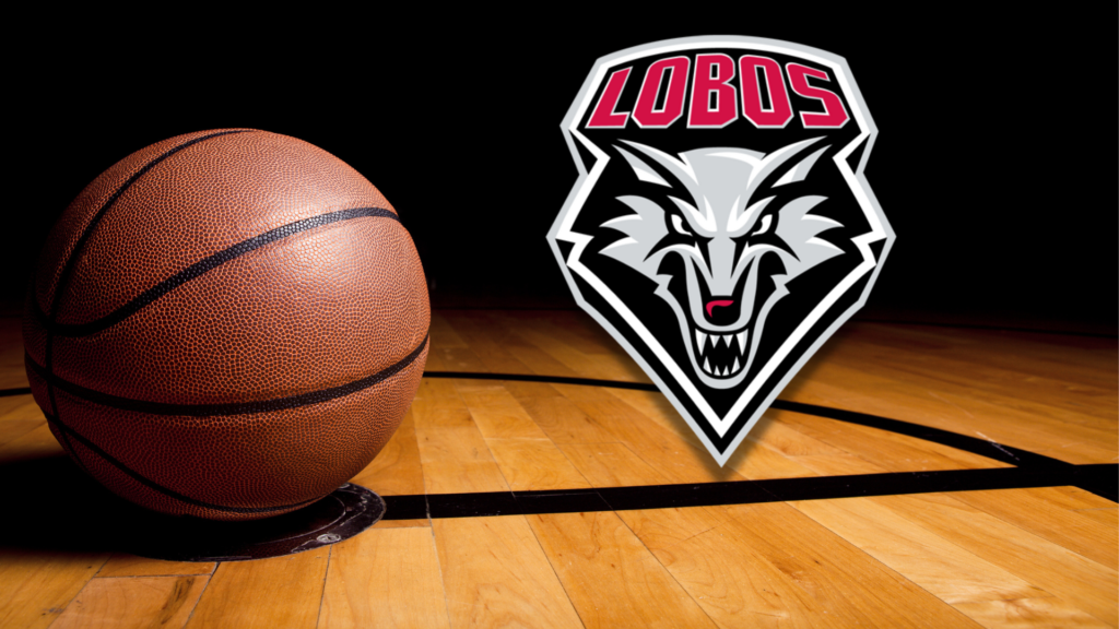 A basketball with the logo of lobos on it.