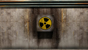A radioactive sign on a wall.