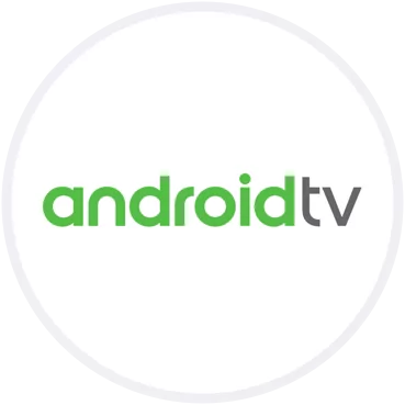 The logo of android tv displayed on a white background.