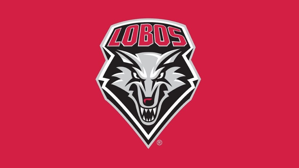 A graphic of a wolf's head with the word "lobos" above it, set against a red background.