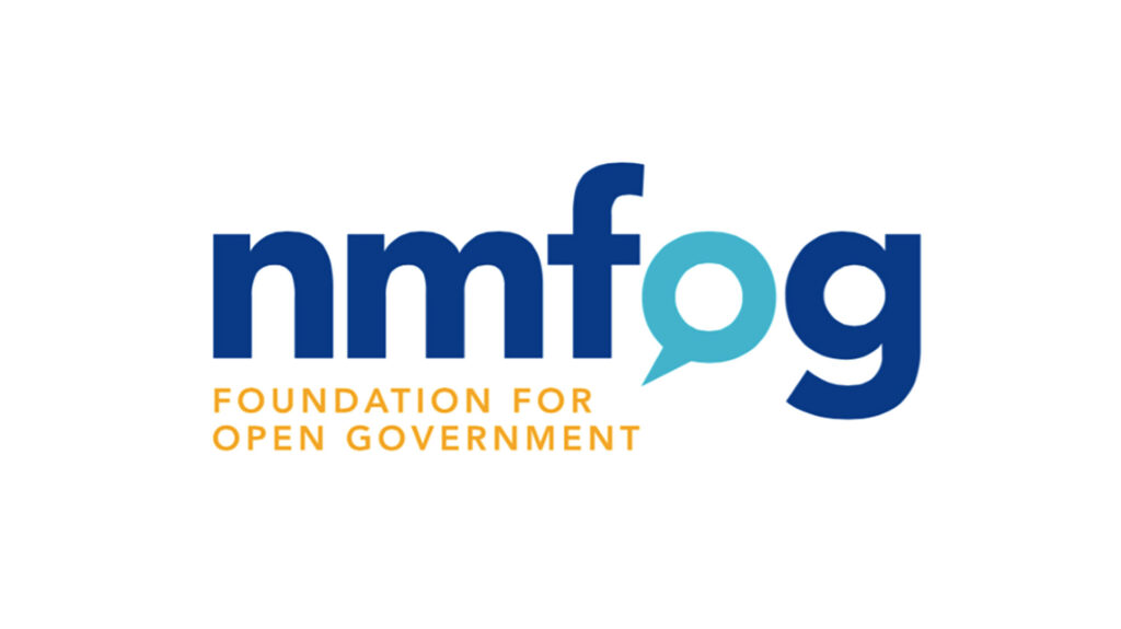 Logo of the new mexico foundation for open government, featuring the acronym "nmfog" in blue lowercase letters, with the full name underneath.