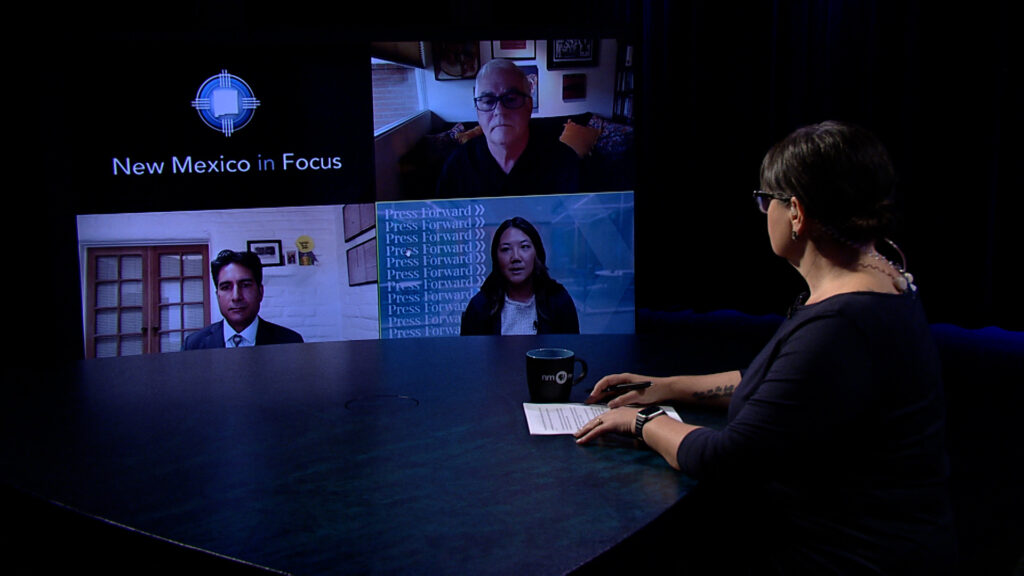 Correspondent Gwyneth Doland sits down for a virtual conversation with Rashad Mahmood of the New Mexico Local News Fund, Cristina Shih from Press Forward and retired UNM professor Michael Marcotte.