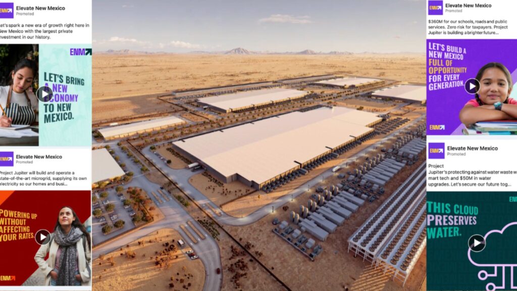 Aerial view of a large industrial complex in a desert landscape, with several rectangular buildings, roads, and infrastructure surrounded by arid terrain.
