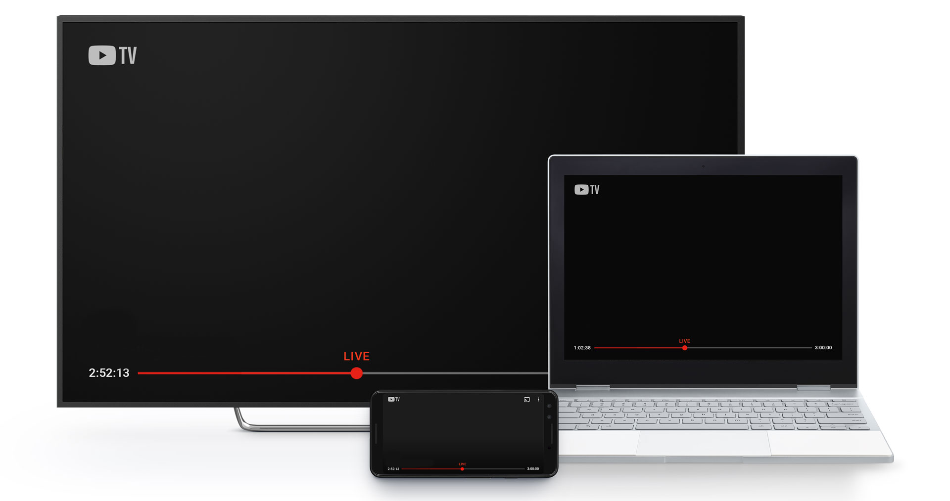 Lockup---New-Devices Three devices; a television, a laptop, and a smartphone.