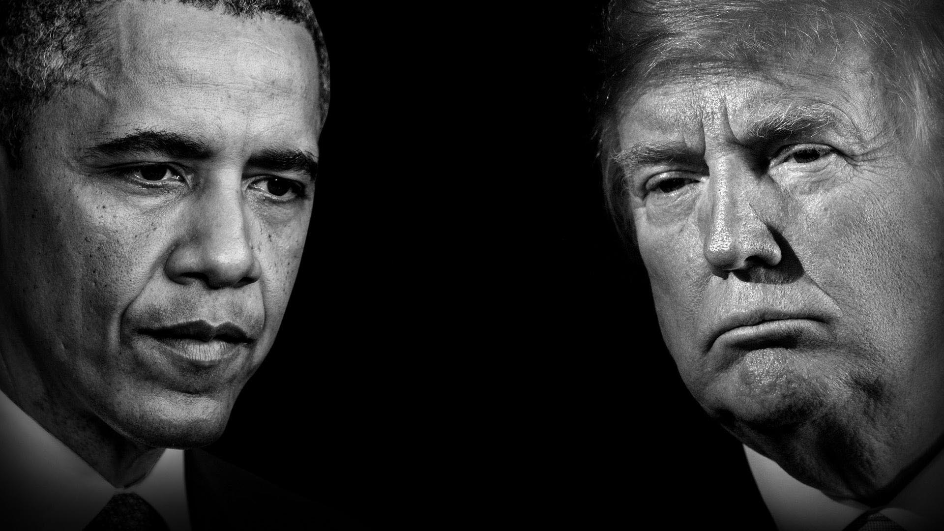 Composite of portraits of Barack Obama and Donald Trump.