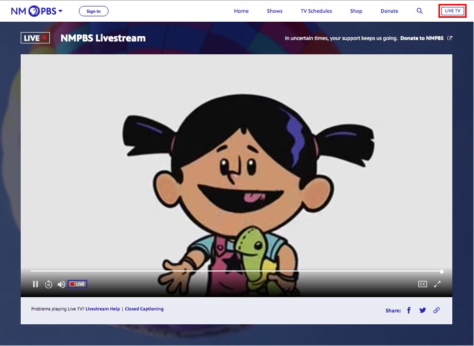 Screenshot of NMPBS Livestream page.