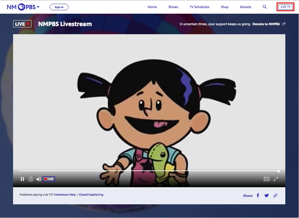 live-tv-screenshot Screenshot of NMPBS Livestream page.